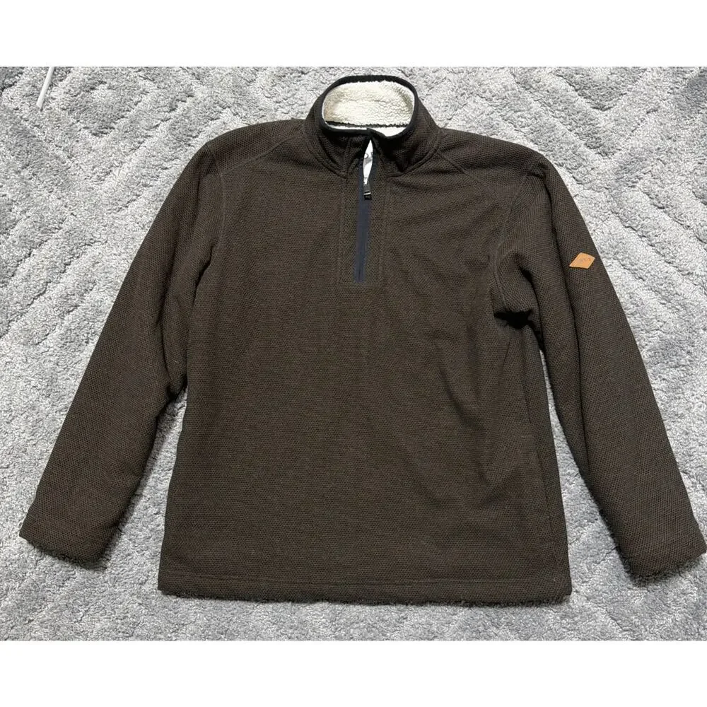 Orvis Quarter Zip Sherpa Lined Pullover Sweater Jacket Men's M Brown